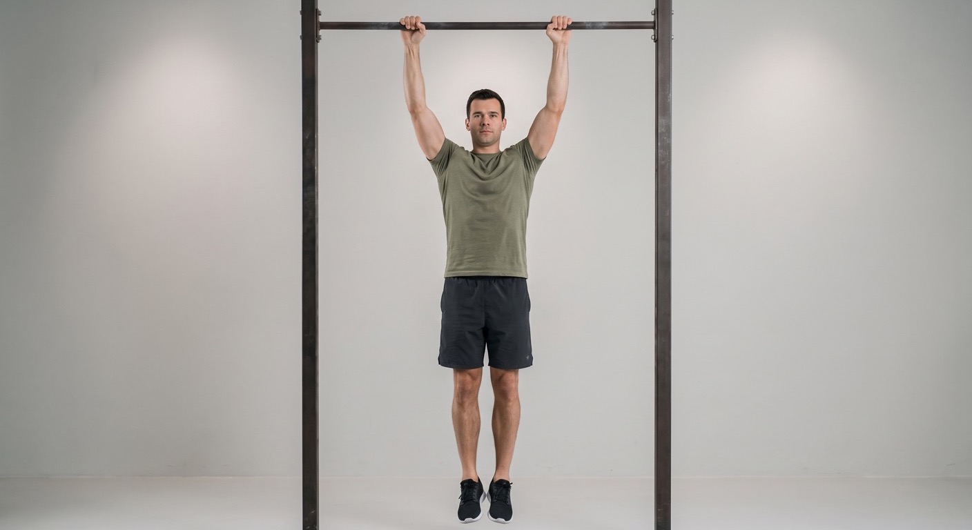Athlète réalisant une traction scapulaire coudes tendus